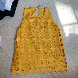 LOFT Mustard Yellow Crochet Lace Halter Tank Top